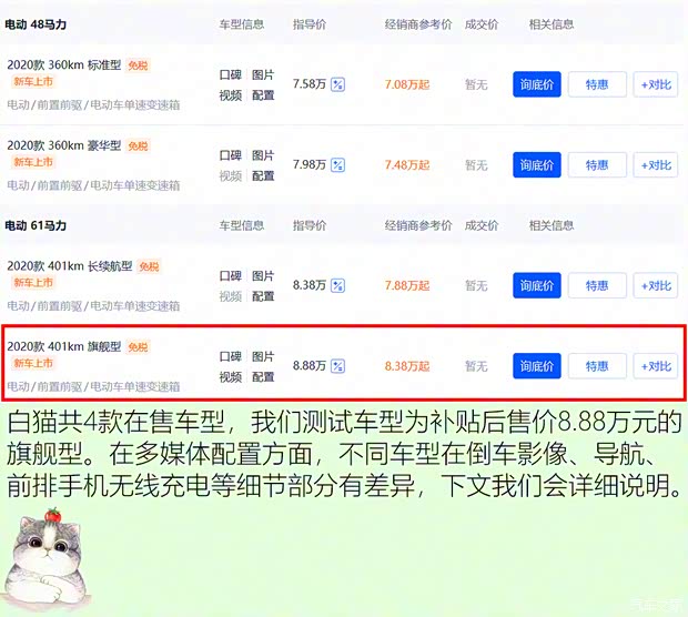 長城汽車 歐拉白貓 2020款 401km 旗艦型